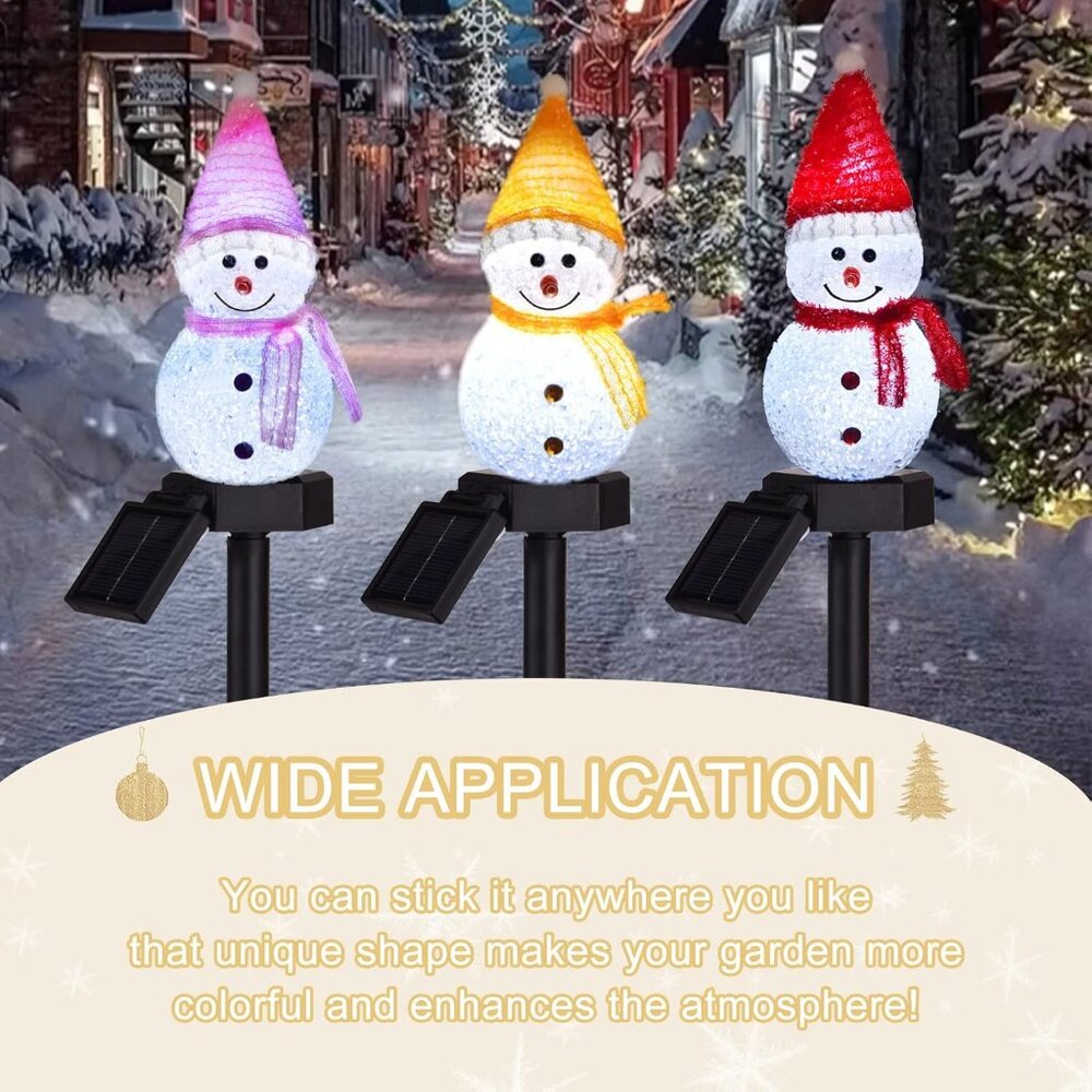 New 3Pcs of Waterproof Solar Snowman Christmas Pathway Lights for Garden Decor - Picture 5 of 7
